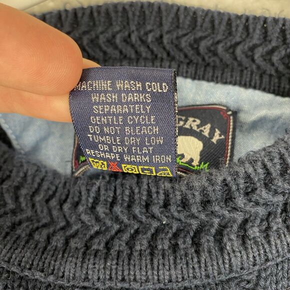 Vintage Woods‎ & Gray Sweater Mens XL Blue Cable Knit Argyle Preppy Heavy Cotton - Picture 9 of 14
